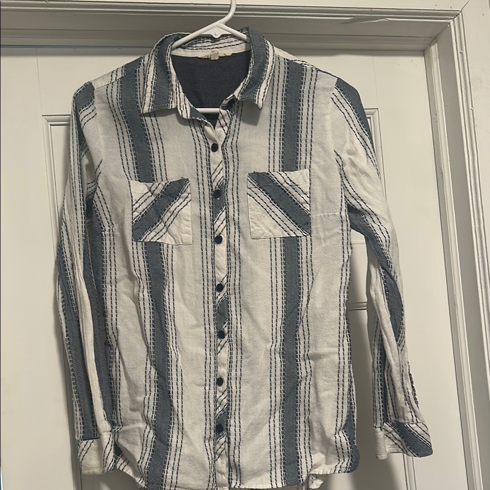 Krazy Kat Blue and White Striped Button Down Shirt